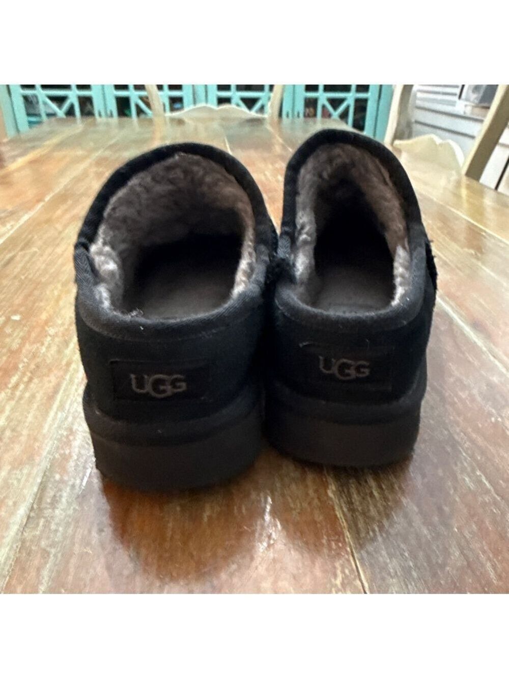 UGG Black Suede Shearling Lined Clog Slippers Size 9 - Picture 8 of 10